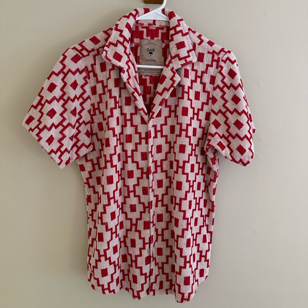 OAS - MACHU SHORT SLEEVE TERRY SHIRT - WHITE/RED - SIZE SMALL